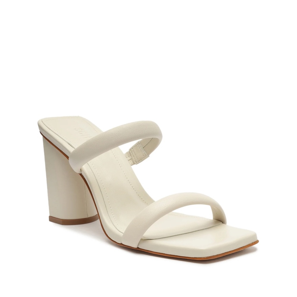 SCHUTZ Ully Nappa Block Heel Leather Sandals - Cream